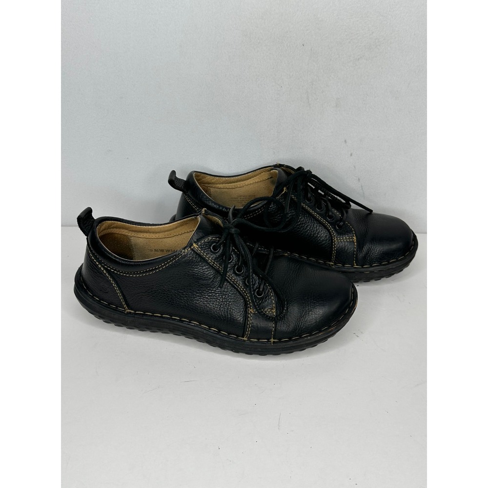Born Womens Black Pebbled Leather Lace Up Oxfords Contrast Stitch Y2K Size 9 M/W